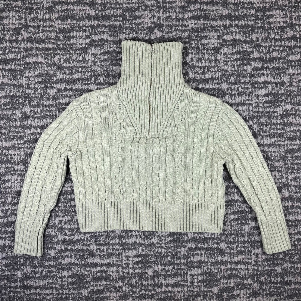 Sincerely Jules Sweater Womens L Green Cable Knit Quarter Zip Cropped 4S27629